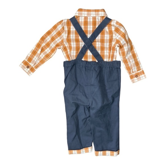 Tommy Bahama Baby Overalls and Orange Plaid Long Sleeve Shirt New Without Tags - Picture 2 of 12